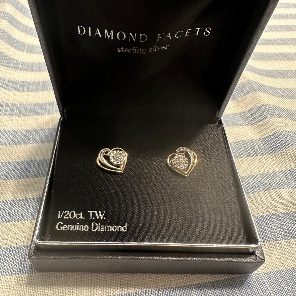 Sterling Silver Heart Earrings with diamonds
